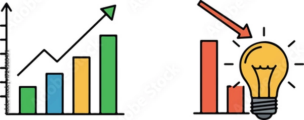 Obraz Business growth and idea generation concept with charts and light bulb.