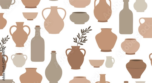 Fototapeta Collection of various pottery vases and bowls in different shapes and sizes.