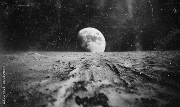 Obraz A grayscale moonlit lunar landscape