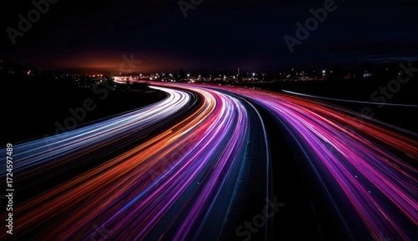 Obraz Night highway with light trails