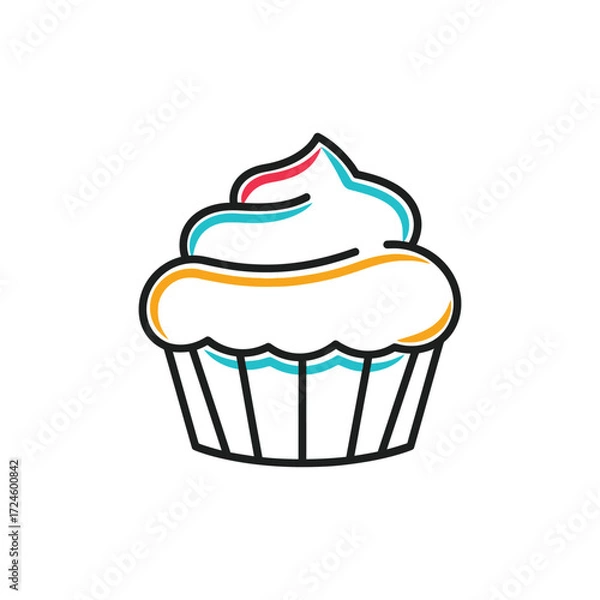 Fototapeta Line art cupcake with colorful frosting muffin sweet dessert bakery pastry food icon illustration drawing design graphic vector