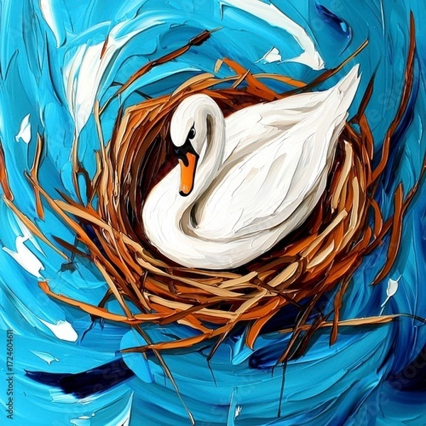 Fototapeta Serene Swan in Abstract Nest.