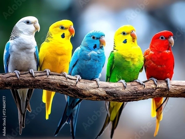 Fototapeta Colorful Parrots on a Branch