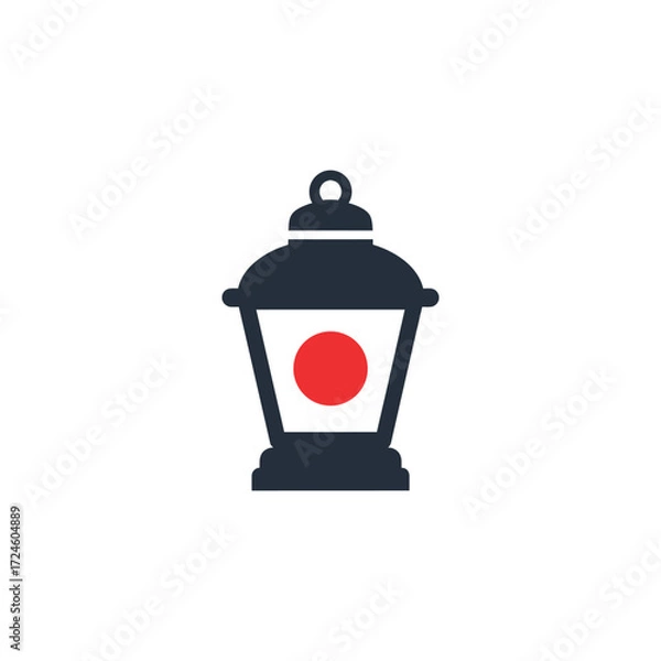 Fototapeta Simple Lantern Icon with Red Circle light symbol design vector illustration minimal graphic element vintage traditional object shape