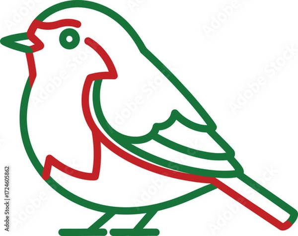 Fototapeta Simple Line Drawing of a Bird illustration art cute cartoon animal avian wildlife nature green red vector graphic design icon