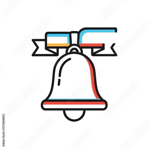 Fototapeta Bell with Ribbon Icon Illustration notification announcement symbol design graphic vector clipart element alert signal notice reminder