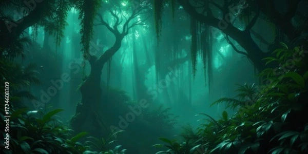 Obraz Lush Greenery, Glowing Light, Tranquil Scene