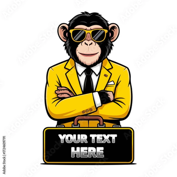 Fototapeta Monkey Mascot Logo Character Vector – Cool Cartoon Animal in Yellow Suit for Branding and Business Design