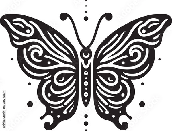 Fototapeta Butterfly and computer mouse. Black and white vector illustration.