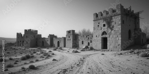 Obraz Monochrome Photography  Grayscale Image of Forgotten Desert Fortress