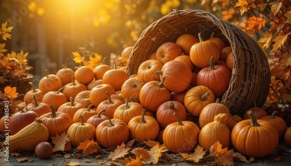 Obraz Vibrant Still Life of Fall Produce  Warm Tones and Textures in a Rustic Setting