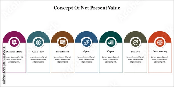Fototapeta Concept of net present value. Infographic template with icons and description placeholder
