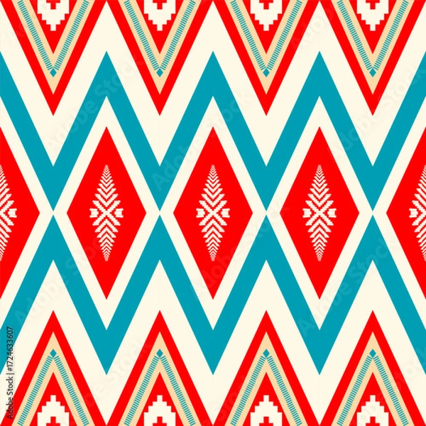Obraz Red and Turquoise Ikat Chevron Seamless Pattern