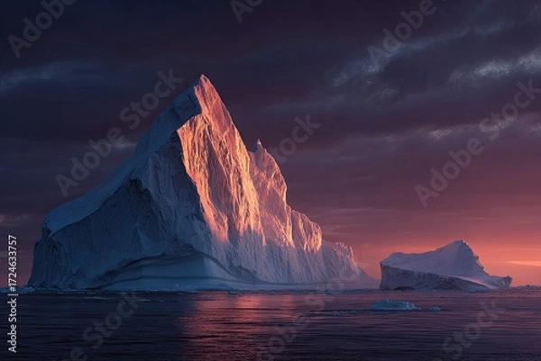 Fototapeta Iceberg bathed in vibrant sunset hues