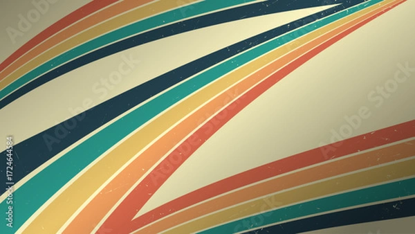 Fototapeta 1970 70s retro perspective wave  lines rainbow background. Vintage grunge colourful stripes banner, backdrop and wallpaper vector.