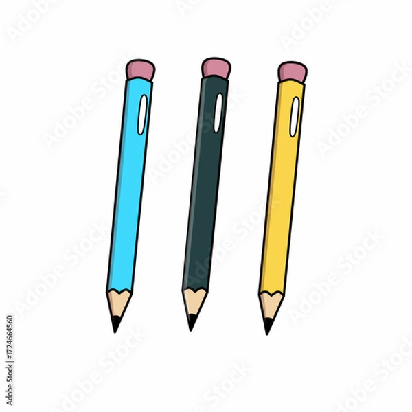 Fototapeta Vector Art Three Color Pencils for School Themes and Education
