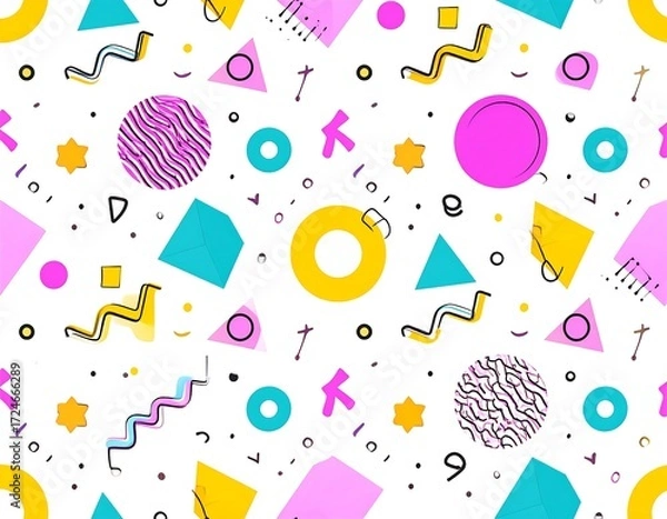 Fototapeta Colorful geometric shapes and patterns on white background