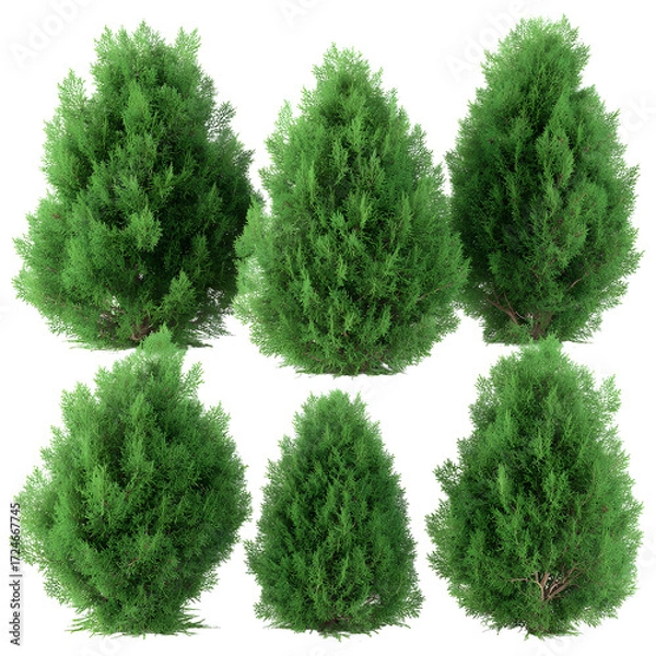 Obraz Collection of Evergreen Shrubs for Landscaping and Garden Design