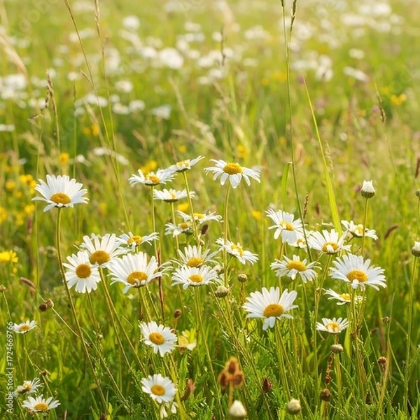 Fototapeta A field of daisies in bright sunlight
