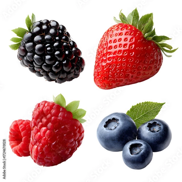 Obraz Vibrant Assortment of Fresh Berries Strawberries, Blackberries, Raspberries, and Blueberries