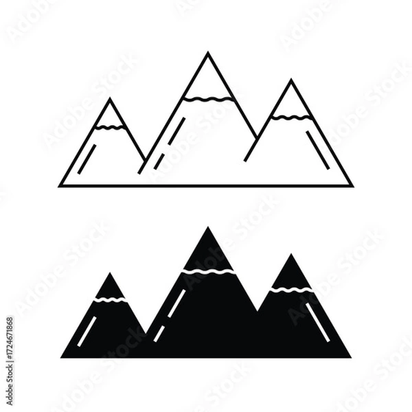 Fototapeta Mountains vector outline icon. rocky mountain silhouette set. hiking adventure icon. travel symbol. linear style. vector icons