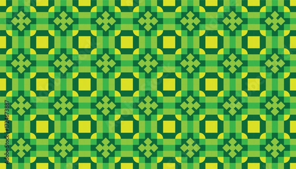 Obraz Seamless Green and Yellow Geometric Pattern with Square Motif