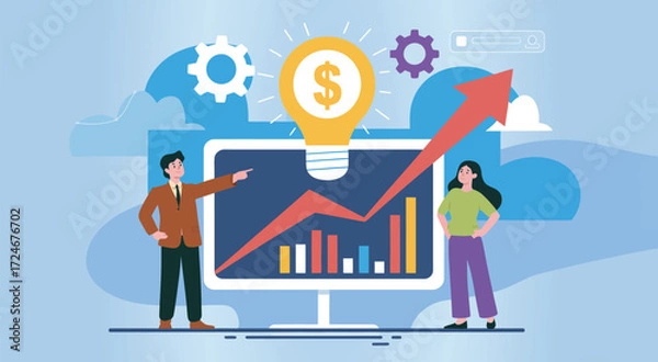 Fototapeta Business Presentation Slide Featuring Growth Charts, Data Analytics, and Financial Trends for Investor Reports, Market Performance, and Corporate Planning Templates