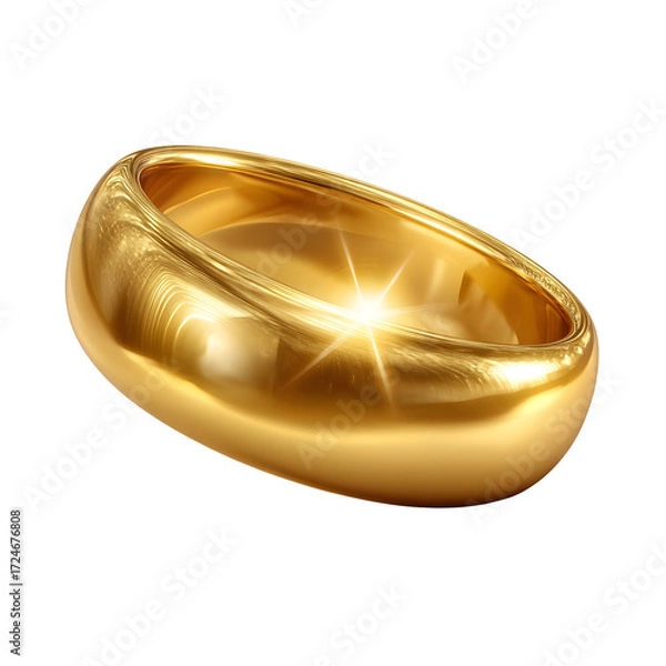 Obraz Luxurious golden metal band with a bright, luminous shine, elegantly reflecting light, perfect for symbolizing wealth, commitment, or special moments, isolated on a pristine white background