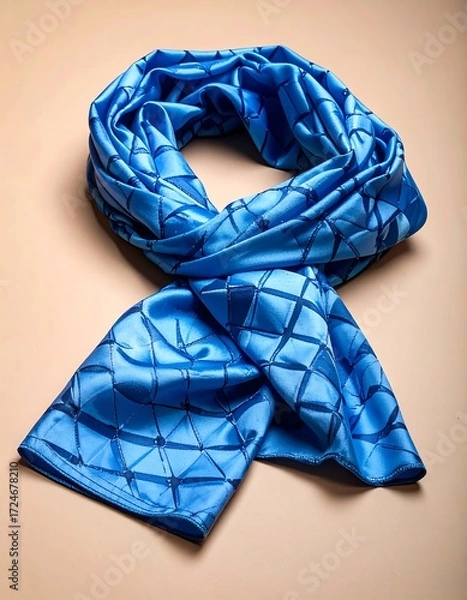 Fototapeta A vibrant blue silk scarf, patterned with a diamond-shaped design