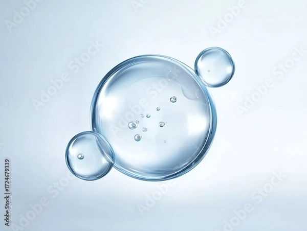 Obraz A close-up of translucent water droplets with varying sizes, showcasing their clarity and reflective surfaces against a soft, neutral background.