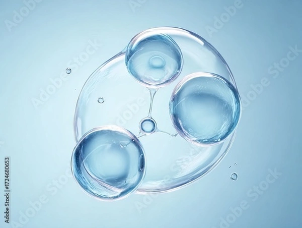 Obraz A close-up view of interconnected translucent blue spheres with a soft gradient background, evoking a sense of molecular structure or cellular formation.