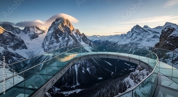 Obraz Alpine Mountain Viewpoint Glass Bridge.