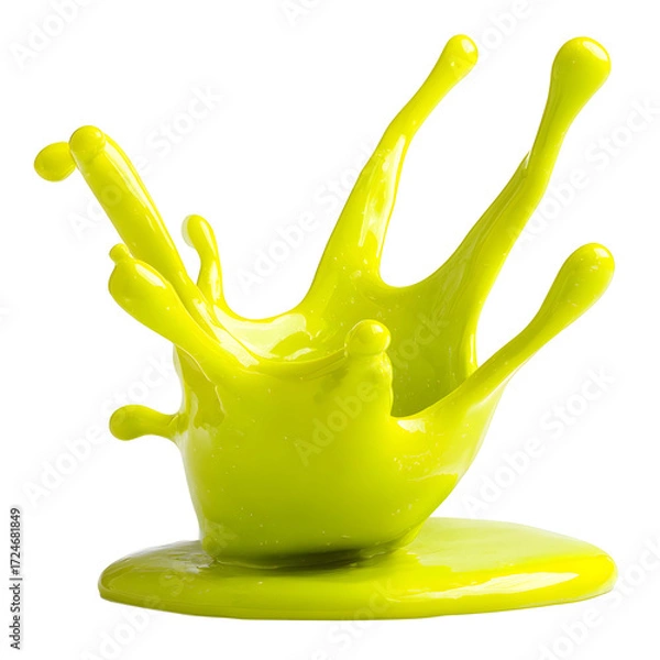 Obraz Abstract crown-shaped splash of thick yellow liquid paint frozen in motion, showcasing dynamic movement and texture on an isolated white background