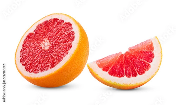 Fototapeta Ripe half of pink grapefruit citrus fruit isolated on transparent png (image from camera)