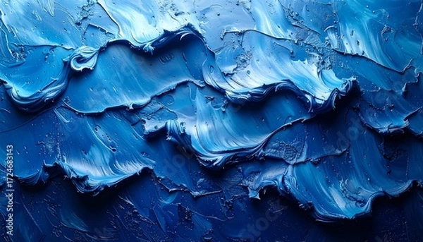 Fototapeta Abstract textured painting. Deep blues and whites. Impasto strokes