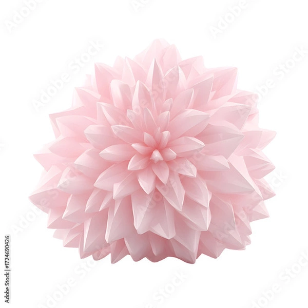 Fototapeta Soft pink geometric polygonal origami flower isolated on a white background, delicate and abstract