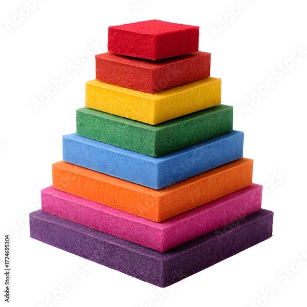Fototapeta Colorful Square Blocks Stacked into a Pyramid Shape on White Background