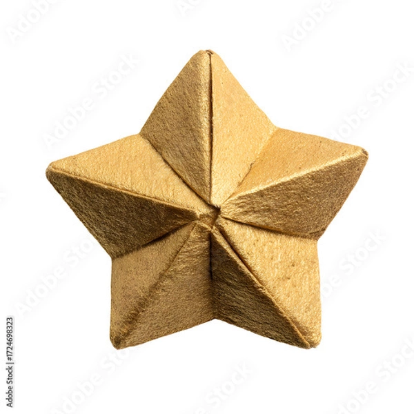 Fototapeta Elegant golden origami star with a distinct geometric design, isolated on a crisp white background, perfect for adding a touch of festive decoration or abstract appeal