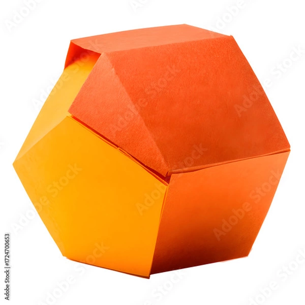 Fototapeta Origami geometric tessellated gem isolated on white background, an intricate folded paper sculpture