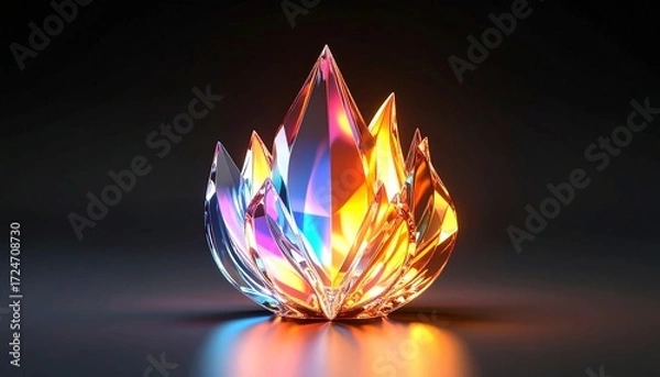 Obraz ガラスの炎、クリスタルアート、幻想的なオブジェ、光の彫刻、ファンタジーアイテム、透明な炎、宝石のような炎、デジタルアート作品、抽象的なガラス彫刻、輝くオブジェ
