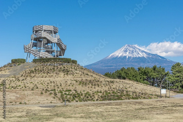 Fototapeta 静岡県「田子の浦みなと公園」から見る富士山とドラゴンタワー