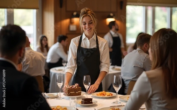 Obraz Waitress serving at table. High quality
