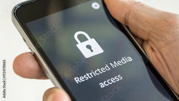 Fototapeta Restricted media access on smartphone screen highlights social media ban concerns