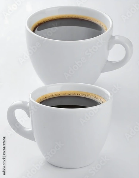 Fototapeta Two white coffee cups filled with dark coffee
