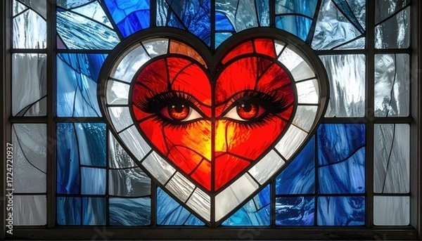 Fototapeta Heart-shaped stained glass with large eyes