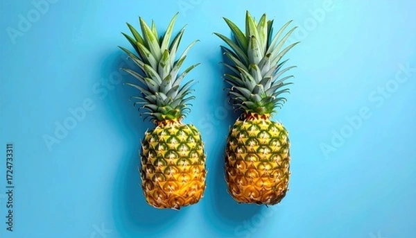 Obraz Two pineapples on vibrant blue background