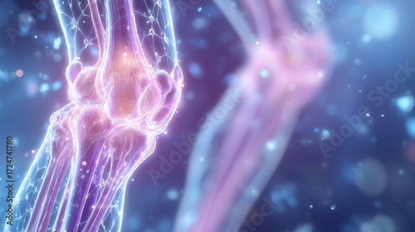 Fototapeta 3D rendering of human knee joint anatomy