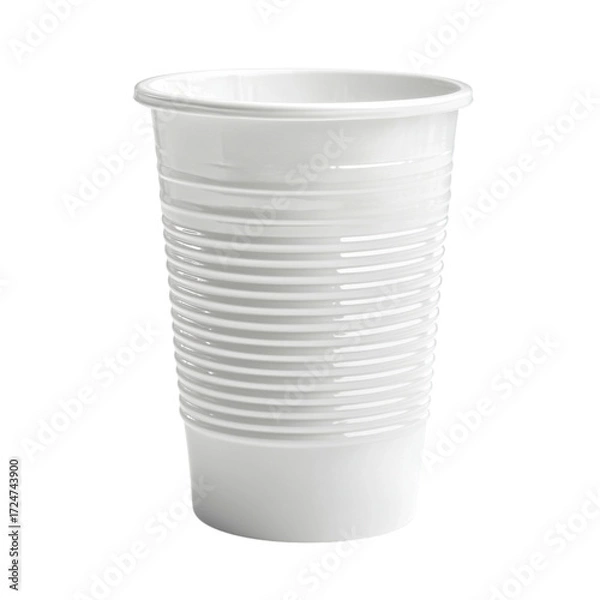 Fototapeta A simple white disposable plastic cup with ribbed texture against a transparent background