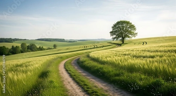 Fototapeta Serene Countryside Path Winding Through Golden Fields