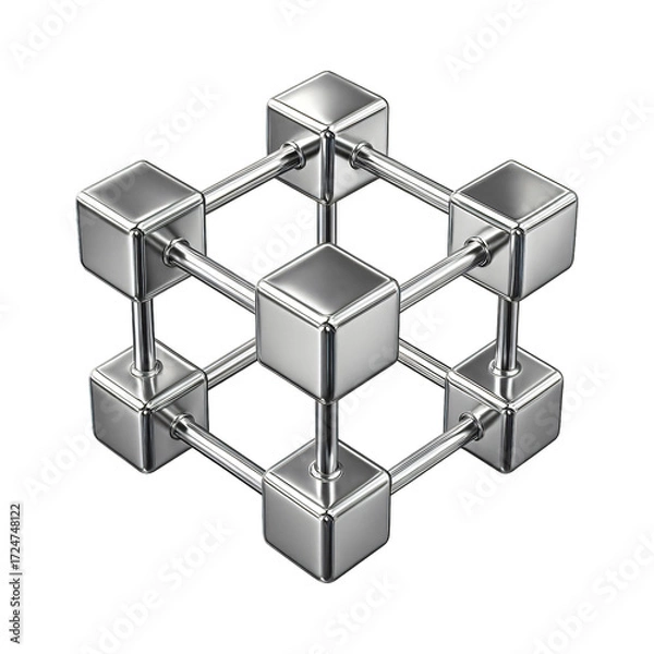 Fototapeta Blockchain icon 3D on transprent background PNG cubes connection